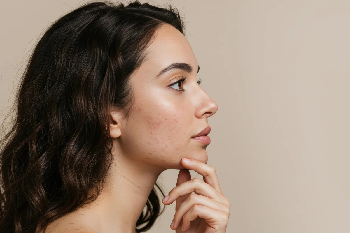 AviClear treatment for acne-prone skin in a woman’s facial profile.