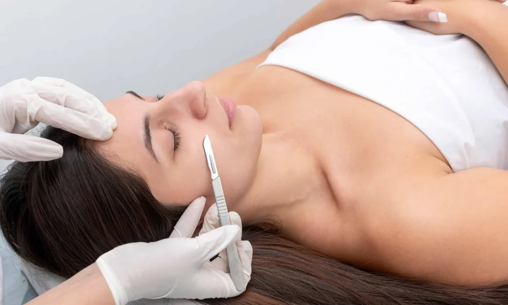 Woman getting dermaplaning treatment | Truth Medspa | Lakewood CO